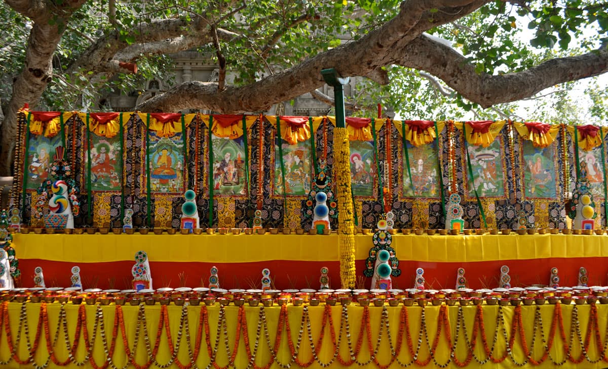 Offerings at the MahaTemple Complex in Bodh Gaya, India, site of the Buddha's enlightenment. 