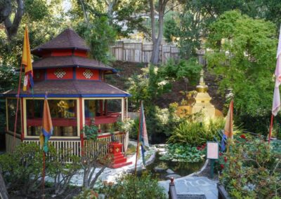 Image of the Prayer Wheels in the Meditation Garden
